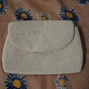 Elegant Cream Beaded Clutch